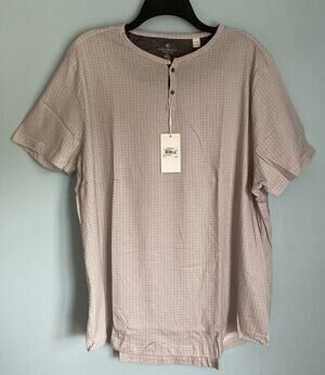 Construct 3XL Printed Henley Taupe Mens Short Sleeve Shirt Casual Everyday